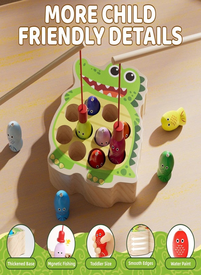 edutree Magnetic Wooden Fishing Toy for Toddlers 2-4, Crocodile Montessori Toys for 2 3 4 Year Old, Fine Motor Skills Early Educational Learning Toy for Kids Boys Girls - Image 3